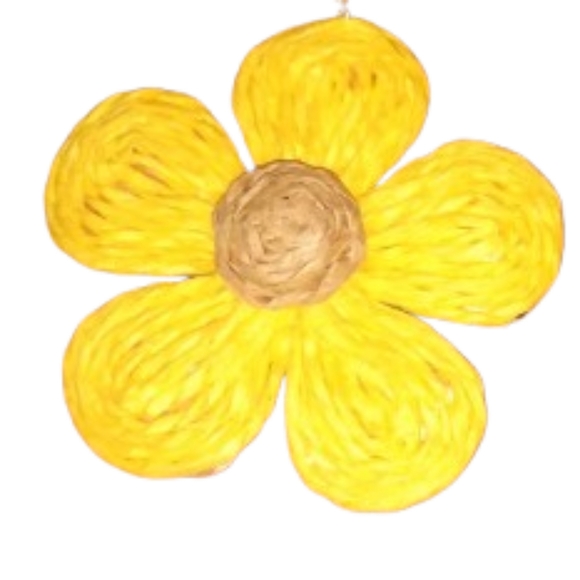 Lavender Yellow Raffia Flowers Oversized Statement Earrings Big Wicker Flower - Picture 4 of 4